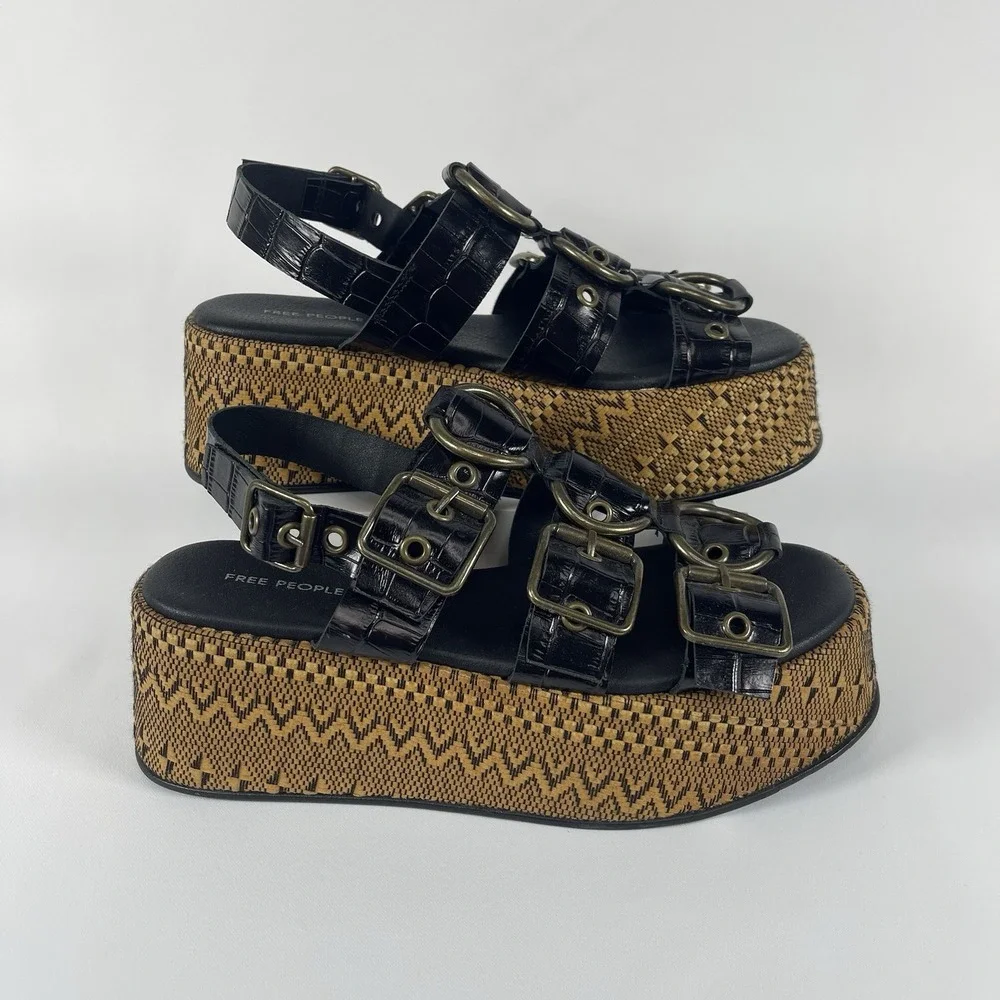 Free People Omni Amor Flatform Sandals Women's 8 Bohemian Buckle Leather Chic